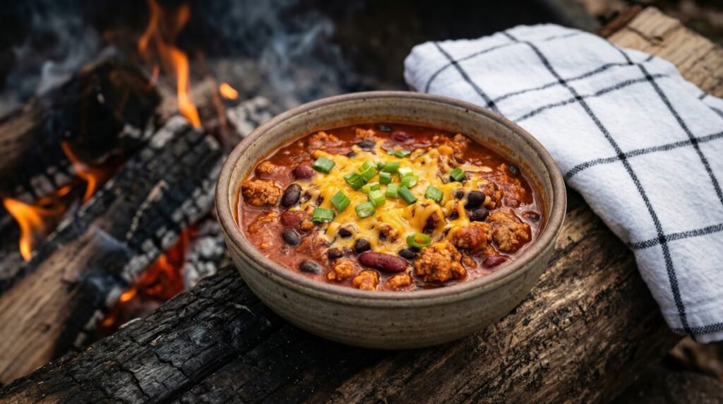 High Protein Crockpot Turkey Chili in a bowl.