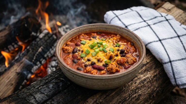 High Protein Crockpot Turkey Chili in a bowl.