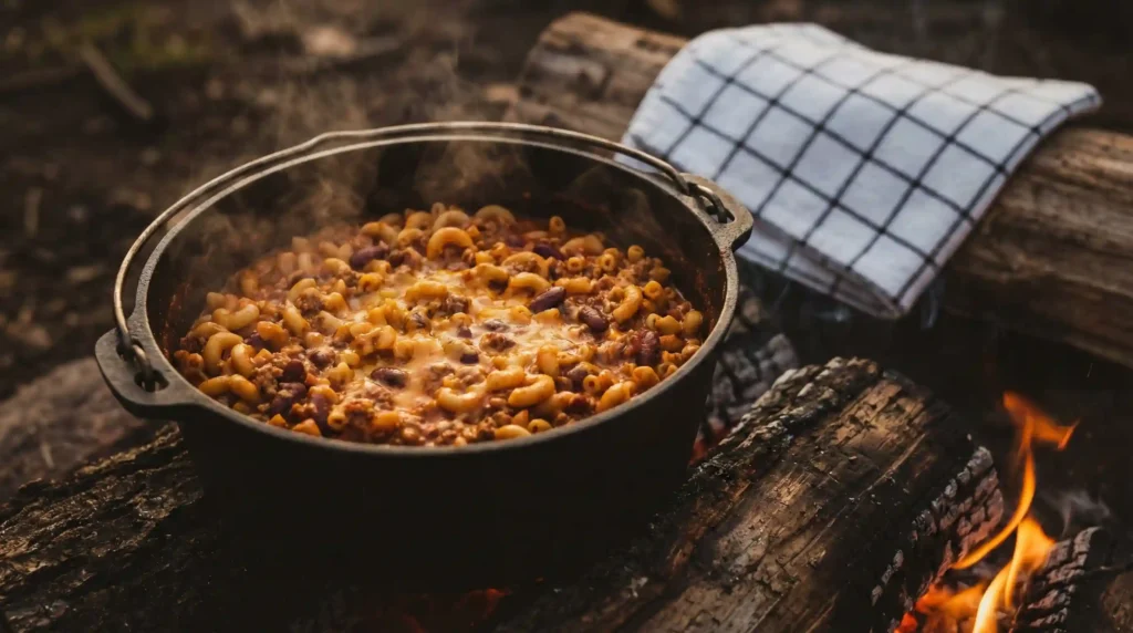 High Protein One Pot Turkey Chili Mac in a skillet.