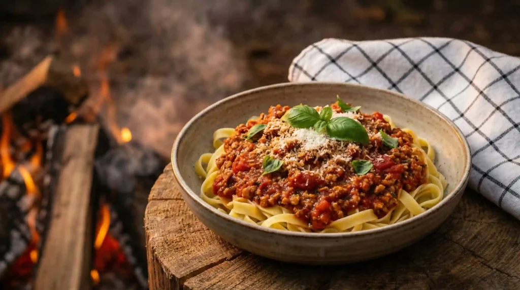 High Protein Slow Cooker Turkey Bolognese on pasta