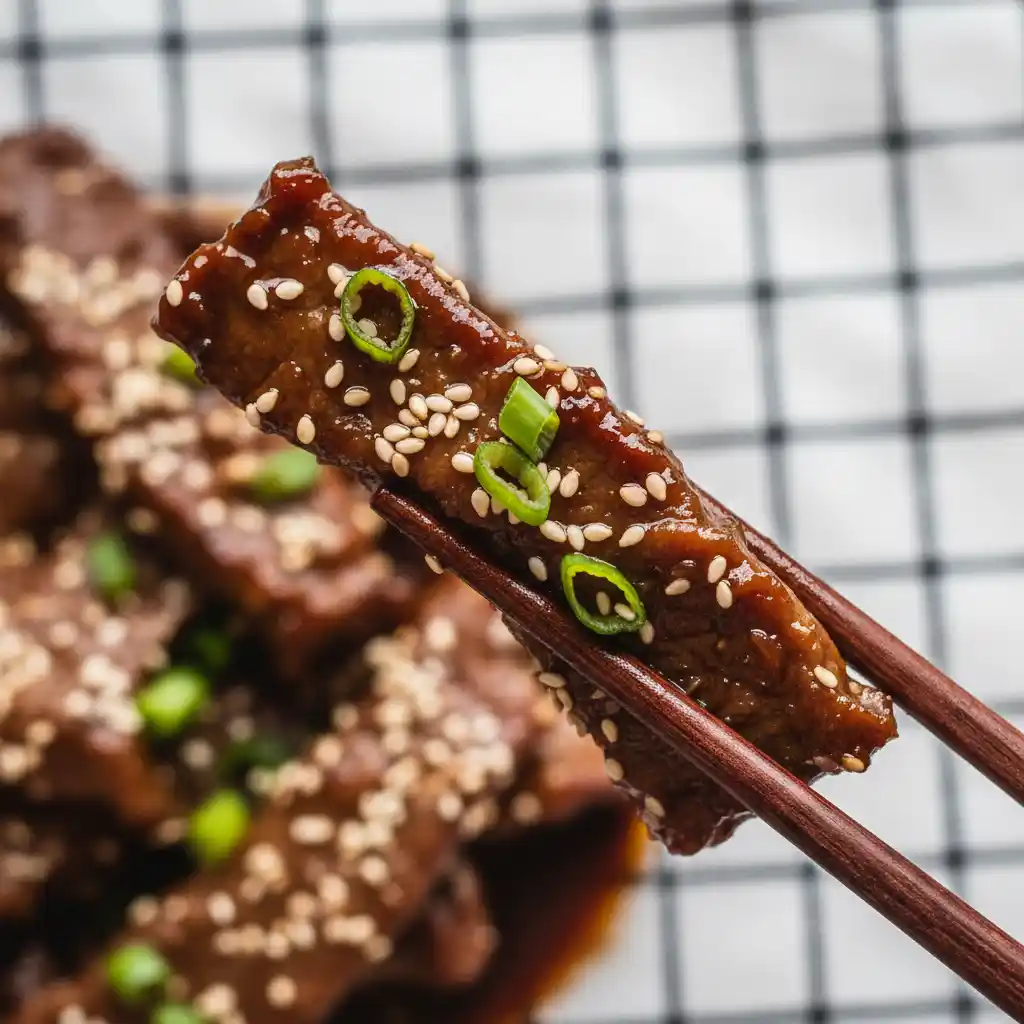 Close up macro of korean beef strip.