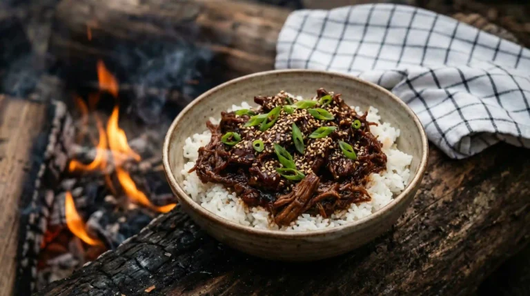 High Protein Slow Cooker Korean Beef over rice.